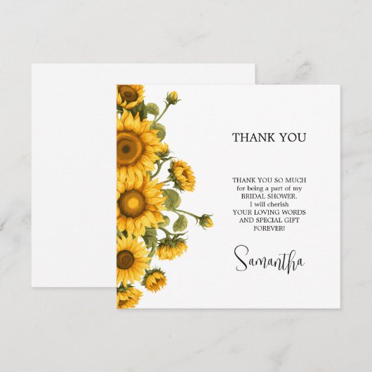 Helder zonnebloemen Bruidsuitnodiging minimalistis Bedankkaart (Voorkant / Achterkant)