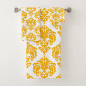 Helder Zonnig Geel & Wit Koninklijk Glam Damask Bad Handdoek (Insitu)