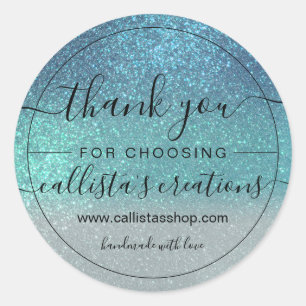 Helderblauw Blauwgroen glitter ombre Dank u wel Ronde Sticker