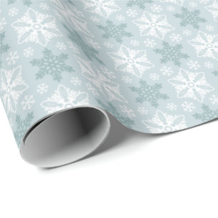 Helderblauw, Blauwgroen wit snowflake patroon Cadeaupapier