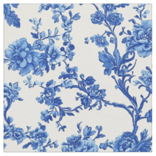 Helderblauw bloemmotief stof