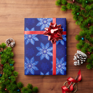 Helderblauw bloemmotief winterontwerp cadeaupapier