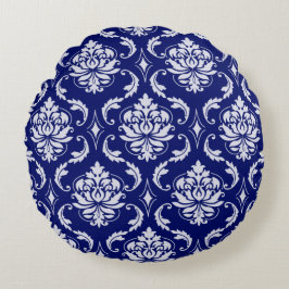 Helderblauw Damaspatroon Rond Kussen