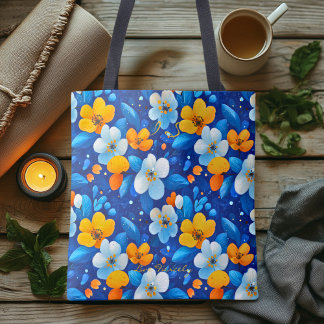 Helderblauw en geel Floral Wellness Canvas tas