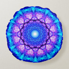 Helderblauw en Paars Mandala Rond Kussen