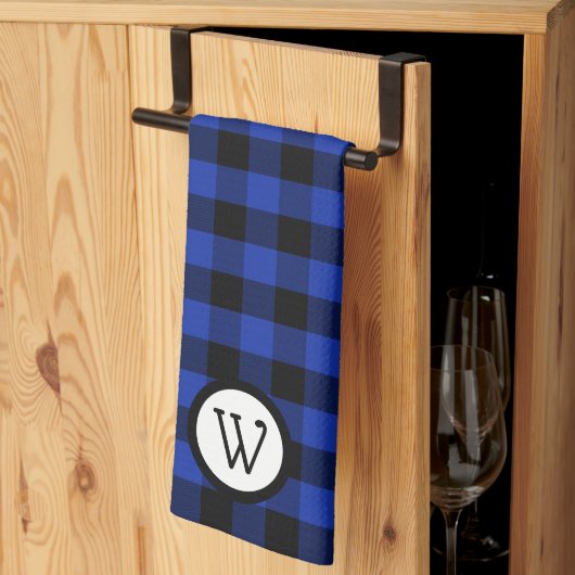 Helderblauw en zwart Buffel gespeeld met Monogram Theedoek (Derde Gevouwen)