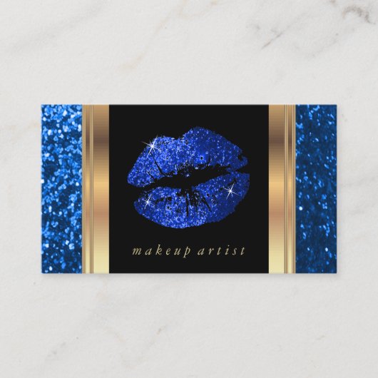 Helderblauw glitter Lips en legant Gold Visitekaartje (Voorkant)