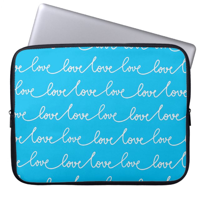 HELDERBLAUW MET WIT LIEFDESSCRIPT LAPTOP SLEEVE (Voorkant)