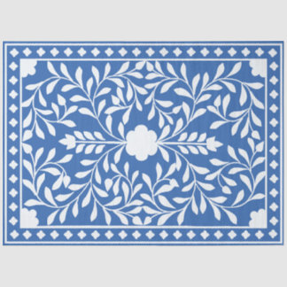Helderblauw Traditioneel Been Inlegwerk Decoupage Tissuepapier