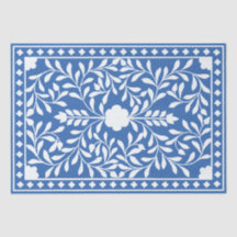Helderblauw Traditioneel Bot Inleg Decoupage Papie