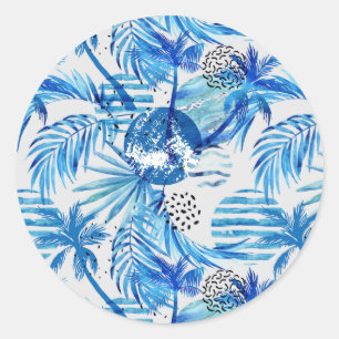 Helderblauw tropisch Waterverf Ronde Sticker