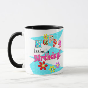 Helderblauw wit roze kinder leuke bloemen cartoon  mok