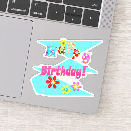 Helderblauw wit roze kinder leuke bloemen cartoon  sticker