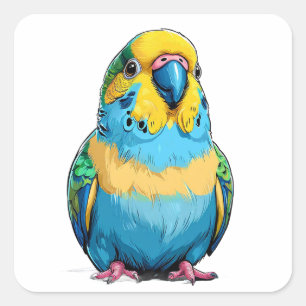 Helderblauwe en gele parkiet vierkante sticker