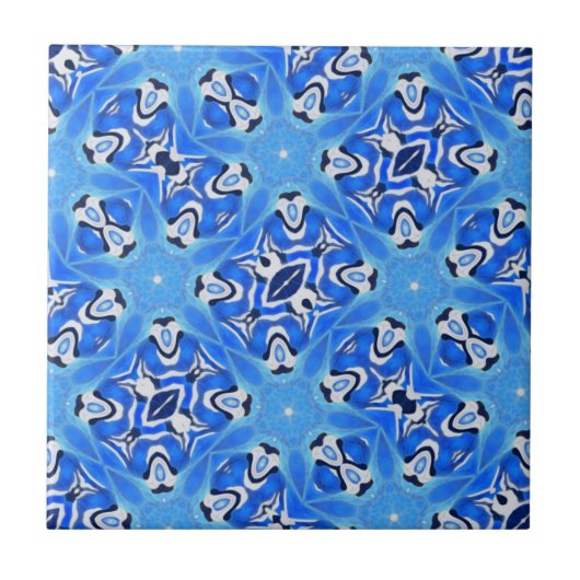 Helderblauwe geometrische sterren wit tegeltje (Voorkant)