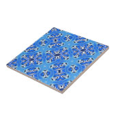 Helderblauwe geometrische sterren wit tegeltje (Zijkant)