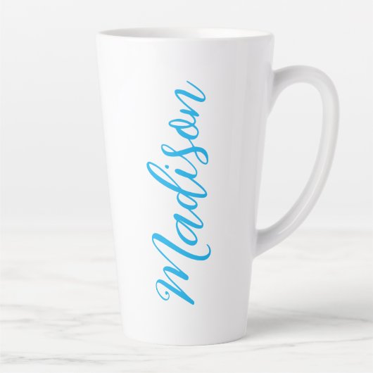 Helderblauwe naam in handgeschreven aangepaste scr latte mok (Rechts)