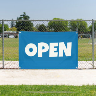Helderblauwe OPEN Banner
