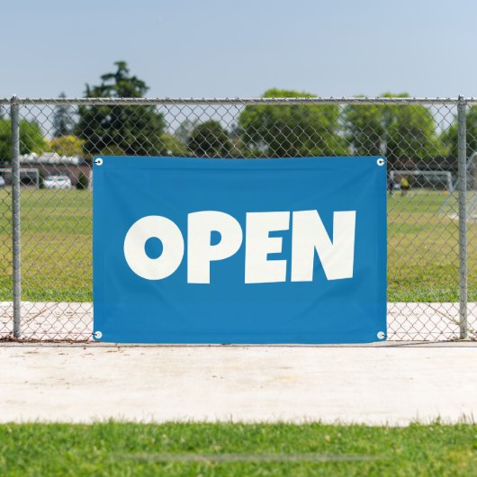 Helderblauwe OPEN Banner (Insitu)