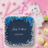 Helderblauwe Rozen Sneeuwvlok Kerstbruiloft Papieren Bordje (Feest)