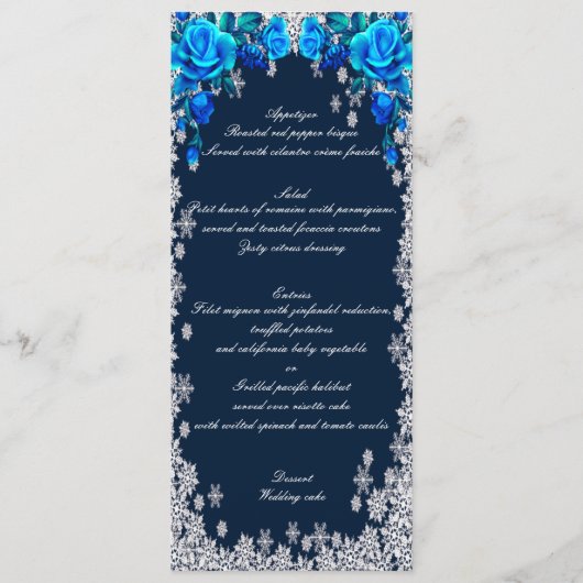 Helderblauwe Rozen Snowflake Kerst Trouwmenu Menu (Voorkant)