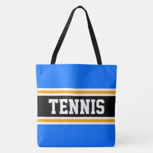 Helderblauwe sportieve zwarte oranje TENNIS strepe Draagtas