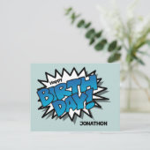 Helderblauwe striptekst - Gefeliciteerd verjaardag Briefkaart (Staand voorkant)