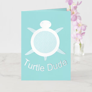 Helderblauwe Turtle Dude op maat Folie Wenskaart