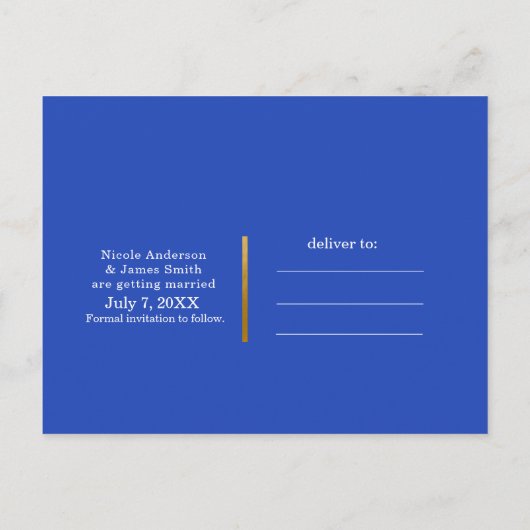 Helderblauwe Waterverf van het hart De datum opsla Aankondigingskaart (Achterkant)