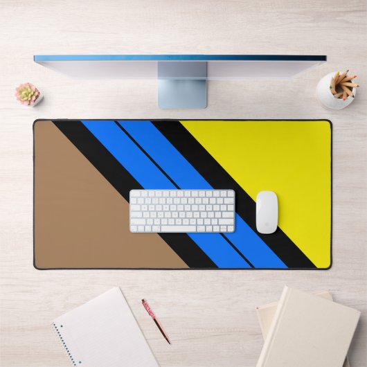 Helderblauwe zwarte racestrepen op Mocha Yellow Bureaumat (Kantoor 1)