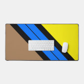 Helderblauwe zwarte racestrepen op Mocha Yellow Bureaumat (Keyboard & Muis)