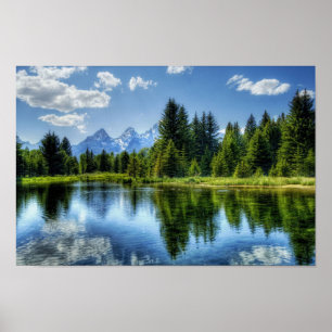 Helderbos met berg en meer poster