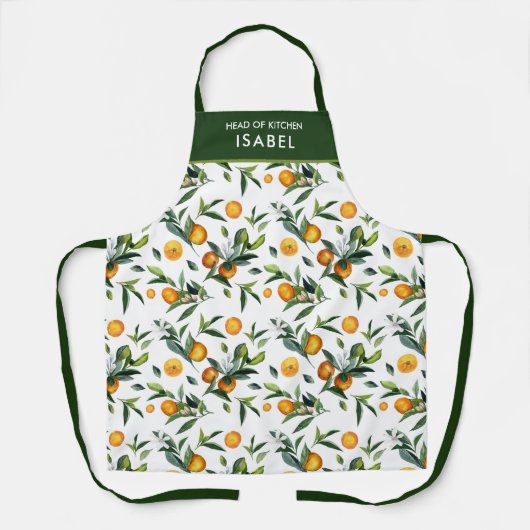 Helderbruine citrusvruchten en bloembladeren, chef schort (Voorkant)