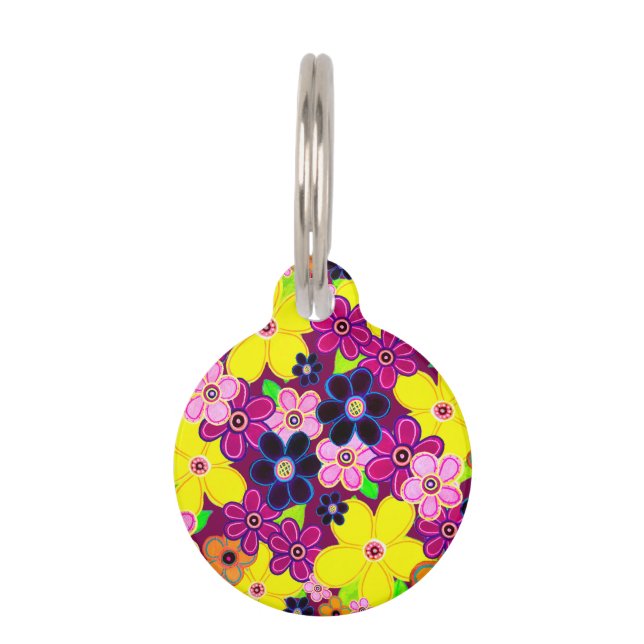 Heldere Abstracte bloemkunst Huisdierpenning (Voorkant)