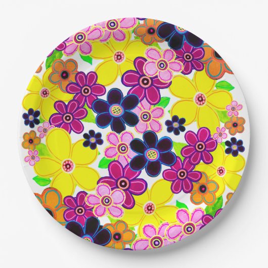 Heldere Abstracte bloemkunst Papieren Bordje (Voorkant)