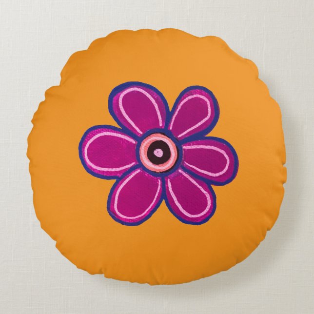 Heldere Abstracte bloemkunst Rond Kussen (Voorkant)