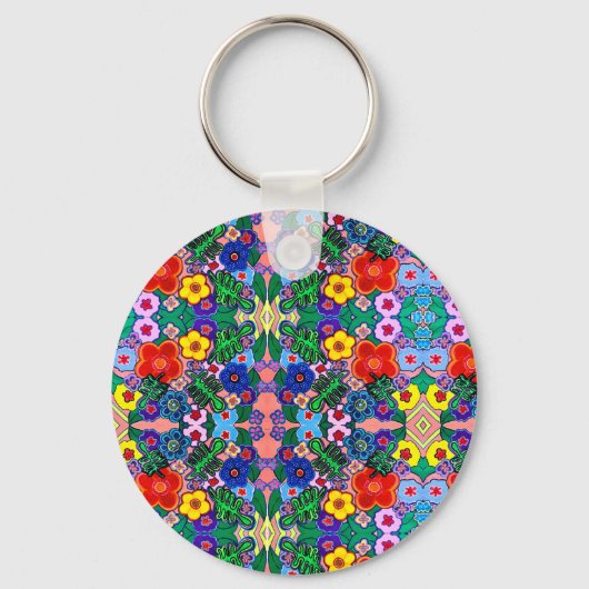 Heldere Abstracte bloemkunst Sleutelhanger (Voorkant)