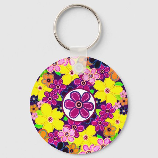Heldere Abstracte bloemkunst Sleutelhanger (Voorkant)
