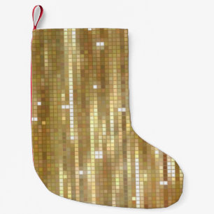 Heldere abstracte mozaïekgolden achtergrond met g kleine kerstsok