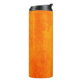 Heldere abstracte mozaïekoranje achtergrond met gl thermosbeker (Gedraaid links)