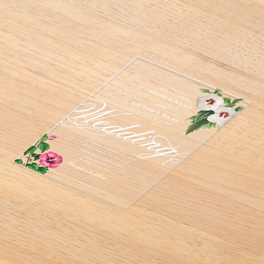 Heldere Acryl Tropische Hibiscus bruiloft Acryl Uitnodigingen (Laagn)