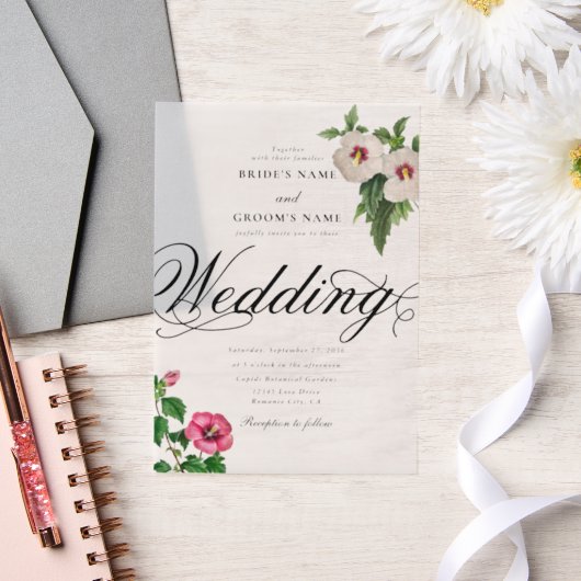 Heldere Acryl Tropische Hibiscus bruiloft Vellum Uitnodigingen (Huwelijk)