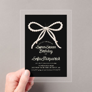 HELDERE ACRYLIC Sweet 16 Zwart Witte Parel Boog Acryl Uitnodigingen