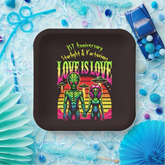 Heldere aliens in liefde onder de hemel papieren bordje (Feest)