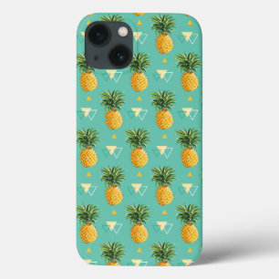 Heldere ananassen op het geometrische patroon iPhone 13 hoesje