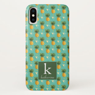 Heldere ananassen op het geometrische patroon Mo iPhone X Hoesje