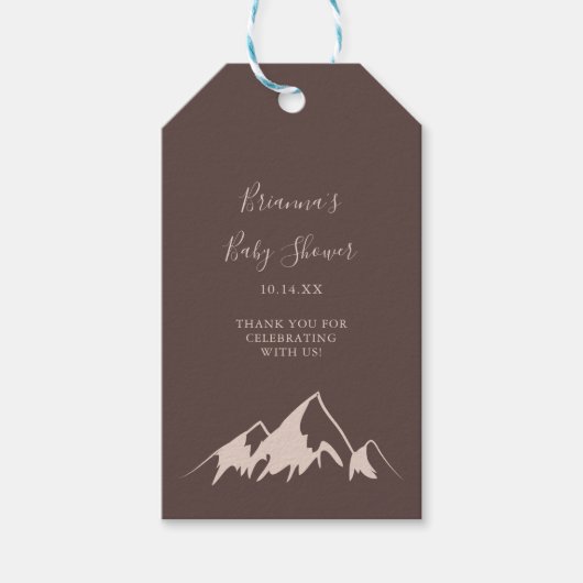 Heldere bergland baby shower cadeaulabel (Voorkant)