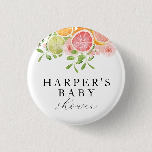 Heldere bloem en citrusbaby shower ronde button 3,2 cm (Voorkant)