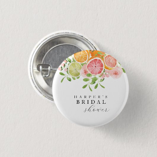 Heldere bloem en citrusvrijgezellenfeest ronde button 3,2 cm (Voorkant /achterkant)