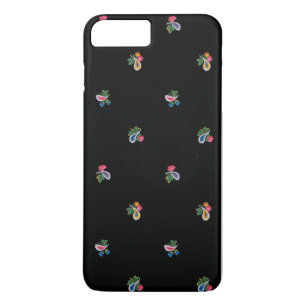 Heldere bloemen, bladeren en paisleys zwart 	iPhone 8 plus / 7 plus hoesje